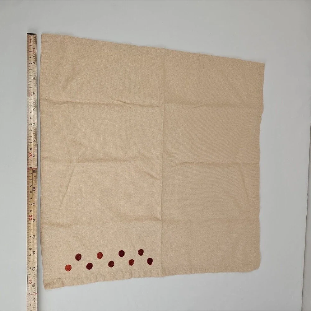 Set of 4 Embroidered Polka Dot Cloth Napkins Tan Red Fall Thanksgiving 17x17